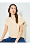 Beige V Neck T-Shirt with Turn-Up Sleeves
