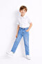 Boy's White Short-Sleeved Shirt and Blue Jeans Combination Set April 23