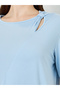 Blue Cut-Out Detail Round Neck T-Shirt - 4