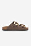 Women's Genuine Leather Daily Slippers Double Strap Slippers Eva Sole Poly Brown Suede - 3