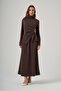 1080 Gold Buckle Draped Long Skirt Suit - Brown