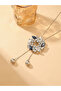 Rhinestone Floral Shaped Tassel Pendant Necklace - 6