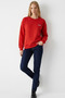 Women's Red Sweatshirt with Chest Text Print - 3