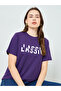 Purple Slogan Print Regular Fit T-Shirt