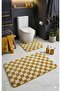Chess Checkerboard Patterned Latex Non-Slip Base Machine Washable 2-Piece Bohemian Bath Mat 60X100 60X50