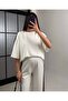 Women's White Oversize Stripe Detailed Double Stretch Modal Set - 2