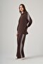 1093 Half-Zipper Stripe Detail Trouser Suit - Brown - 3