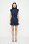 Padded High Neck Pleated Mini Dress Navy Blue
