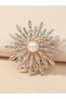 Rhinestone Flower with Faux Pearl Detail Brooch - 2