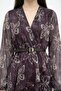 Floral Patterned Belted Chiffon Mini Dress Brown - 2