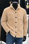 Men's Oversize Plush Shirt Jacket – Oversize Double Pocket Buttoned Teddy Shirt (Beige & Camel) - 6