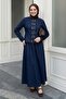 Gold Snap-Button Skirted Dark Blue Denim Set - 2