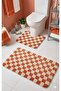 Chess Checkerboard Patterned Latex Non-Slip Base Machine Washable 2-Piece Bohemian Bath Mat 60X100 60X50