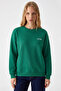 Women's Green Sweatshirt with Chest Text Print