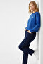 Women's Blue Sweatshirt with Chest Text Print - 3