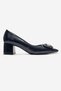 Velora Navy Blue Printed Buckle Women's Heeled Shoes - 4