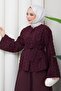 طقم مزدوج بنمط حلقي منقوش باللون الأحمر الداكن HM2881 - 6