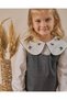 Girl's Cotton Anthracite Embroidered Wide Collar Gilet Dress - White Blouse Look - 6