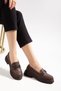 Dayna Women's Brown Leather High-Sole Buckle Loafer Shoes - 4