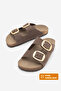 Women's Genuine Leather Daily Slippers Double Strap Slippers Eva Sole Poly Brown Suede