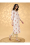 V Neck Animal Print Button Detail Straight Fusion Kurta - 2