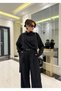 Women's Black Shawl Detailed Design Shirt and Pants Double Hijab Set - 6