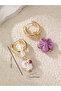 Heart-Shaped Flower Detail Hoop Earrings - 5