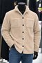 Men's Oversize Plush Shirt Jacket – Oversize Double Pocket Buttoned Teddy Shirt (Beige & Camel) - 6