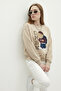 Women's Teddy Bear Printed Cream Relax Sweatshirt - 4