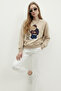 Women's Teddy Bear Printed Cream Relax Sweatshirt - 3