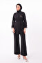 Shirt Collar Belted Waist Double Crepe Woven Hijab Suit 3167