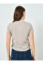 Women Beige Graphic Print Ruched T-Shirt - 6