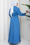 Elastic Waist Zippered Jeans Suit Hm2875 Blue - 7