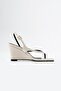 Women's Beige Wedge Heel Flip-Flop Sandals Square Toe Ankle Strap Summer Stylish Model Paloma - 5