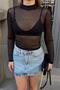 Black Valeri Stone Half Fisherman Women's Tulle Transparent Blouse - 4