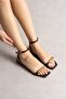 Women's Brown Ankle Strap Sandals with Gold Accessories and Flat Sole Nobi