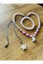 Natural Stone in Steel Chain End Piece Pink Quartz Star Combination Pink Quartz End Piece with Moon and Bracelet - 2