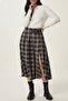 Women's Belt Detailed Checkered Slit Flared Skirt - Anthracite Mink