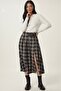 Women's Belt Detailed Checkered Slit Flared Skirt - Anthracite Mink - 3