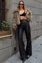 Black Pencil High Waist Faux Leather Women's Palazzo Trousers