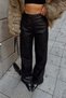 Black Pencil High Waist Faux Leather Women's Palazzo Trousers - 4