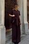 Brown Short Sleeve Tie Detail Long Shirt-Pants Women's Bottom-Top Set - 3