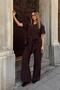 Brown Short Sleeve Tie Detail Long Shirt-Pants Women's Bottom-Top Set - 4