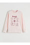 Pink Printed Crew Neck Girls' Pajama Set - 3