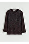Brown Crew Neck Patterned Women's T-Shirt - 5