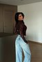 Burgundy Raquel Lace Long Sleeve Fit Knitted Transparent Blouse Ate-4669 - 4