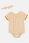 Toddlers Girl 2 Pieces Short Sleeve Stripe Bodysuits And Headband Set, Peach - 2