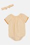 Toddlers Girl 2 Pieces Short Sleeve Stripe Bodysuits And Headband Set, Peach - 3