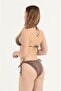 Women's Stone Color Front Pearl Detail Bikini Set - 3
