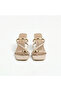 Dolia Gold Strappy Flip-Flop Clog Heeled Slippers - Ecru - 2